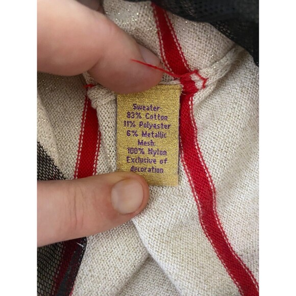 Princess Vera Wang Girls Medium Lightweight Sweater Shirt Off White Red Striped - Picture 9 of 10